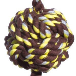 Mammoth Pet Products Monkey Fist Ball Dog toy w/Rope Ends Brown, Yellow Jumbo 20 in