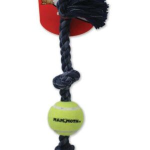 Mammoth Pet Products Denim 3 Knot Tug with Ball Dog Toy 3 Knots Rope with Tennis Ball Grey 20 in Medium