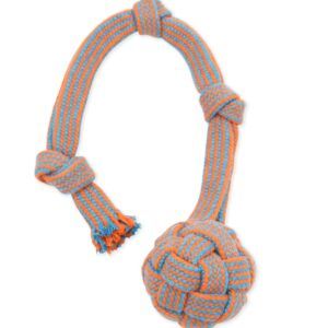 Mammoth Pet Products EXTRA Flossy Webbing Ball w/Fling Handle Dog Toy Orange/Blue, 1ea/SM, 16 in