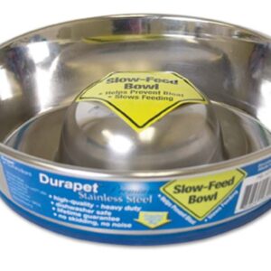 OurPets Premium Stainless Steel Slow Feed Dog Bowl Silver Small