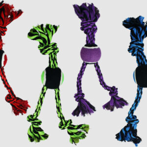 Multipet Nuts for Knots™ 3Knot Rope Tugs w/ Tennis Ball(Assorted) 15 inch