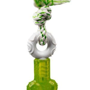 Multipet Canine Clean Spearmint Bone With Donut and Rope Dog Toy Rope With Bone/Donut Green, White 7.5 In