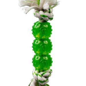 Multipet Canine Clean Rope Dog Toy With 3 Tpr Balls Green 6.5 In