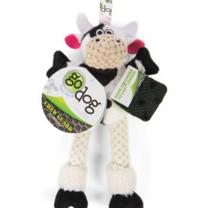 goDog Checkers Skinny Durable Plush Dog Toy Cow Mini