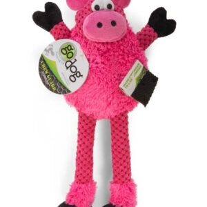 goDog Checkers Skinny Durable Plush Dog Toy Pig Small