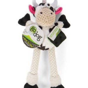 goDog Checkers Skinny Durable Plush Dog Toy Cow Small