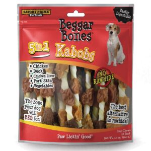 Savory Prime Beggar Bone 5 in 1 Kabobs Dog Treats 12 oz 18 Pack