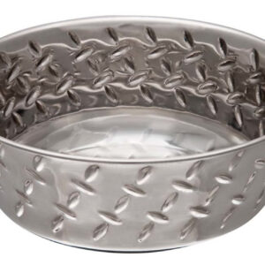 Loving Pets Diamond Plate Bowls with Non Skid Bottom Dog Dish Bowl Silver 1 Pint