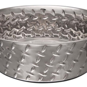 Loving Pets Diamond Plate Bowls with Non Skid Bottom Dog Dish Bowl Silver 5 Quart