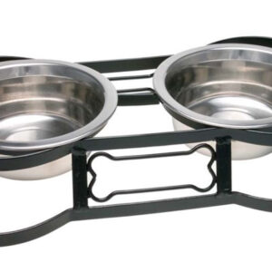 Loving Pets Sante Fe Bone-Shaped Elevated Double Diner Dog Bowls Silver 1 Pint
