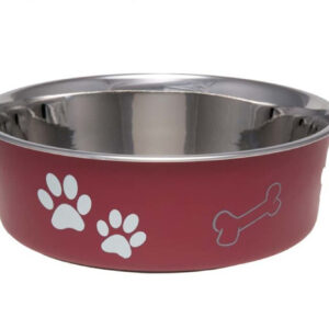Loving Pets Classic Dog Bowl Paw Print Merlot Small