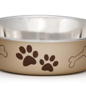 Loving Pets Metallic Dog Bowl Paw Print Champagne Small
