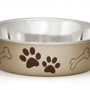 Loving Pets Metallic Dog Bowl Paw Print & Bone Champagne Large