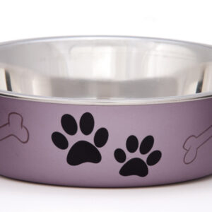 Loving Pets Metallic Dog Bowl Paw Print Grape Small