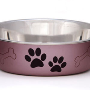 Loving Pets Metallic Dog Bowl Paw Print & Bone Grape Medium