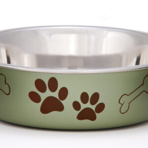 Loving Pets Metallic Dog Bowl Paw Print Artichoke Small