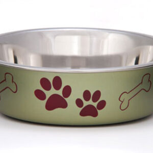 Loving Pets Metallic Dog Bowl Paw Print & Bone Artichoke Large