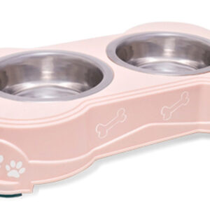Loving Pets Double Diner Dog Bowl Paw Print & Bone Paparazzi Pink Medium
