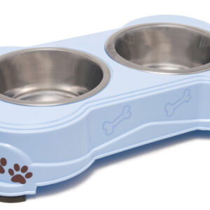 Loving Pets Double Diner Dog Bowl Paw Print & Bone Murano Blue Medium