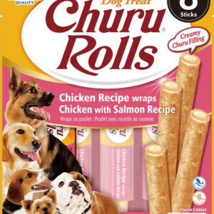 Inaba Dog Churu Rolls Chicken Salmon Wraps 6Ct/3.36Oz
