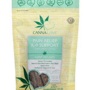 CannaLove Pain Relief K-9 Supplement Sticks Hemp Infused Dog Treat 8 oz 100+ Supplement Sticks